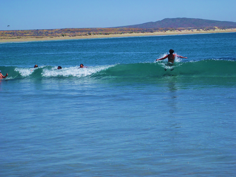 A group of people swimming in a body of water Description automatically generated